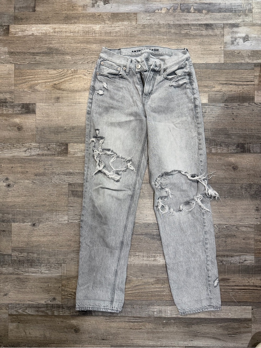 American Eagle Vintage 90s Straight Jeans Women’s 0 Gray Distressed